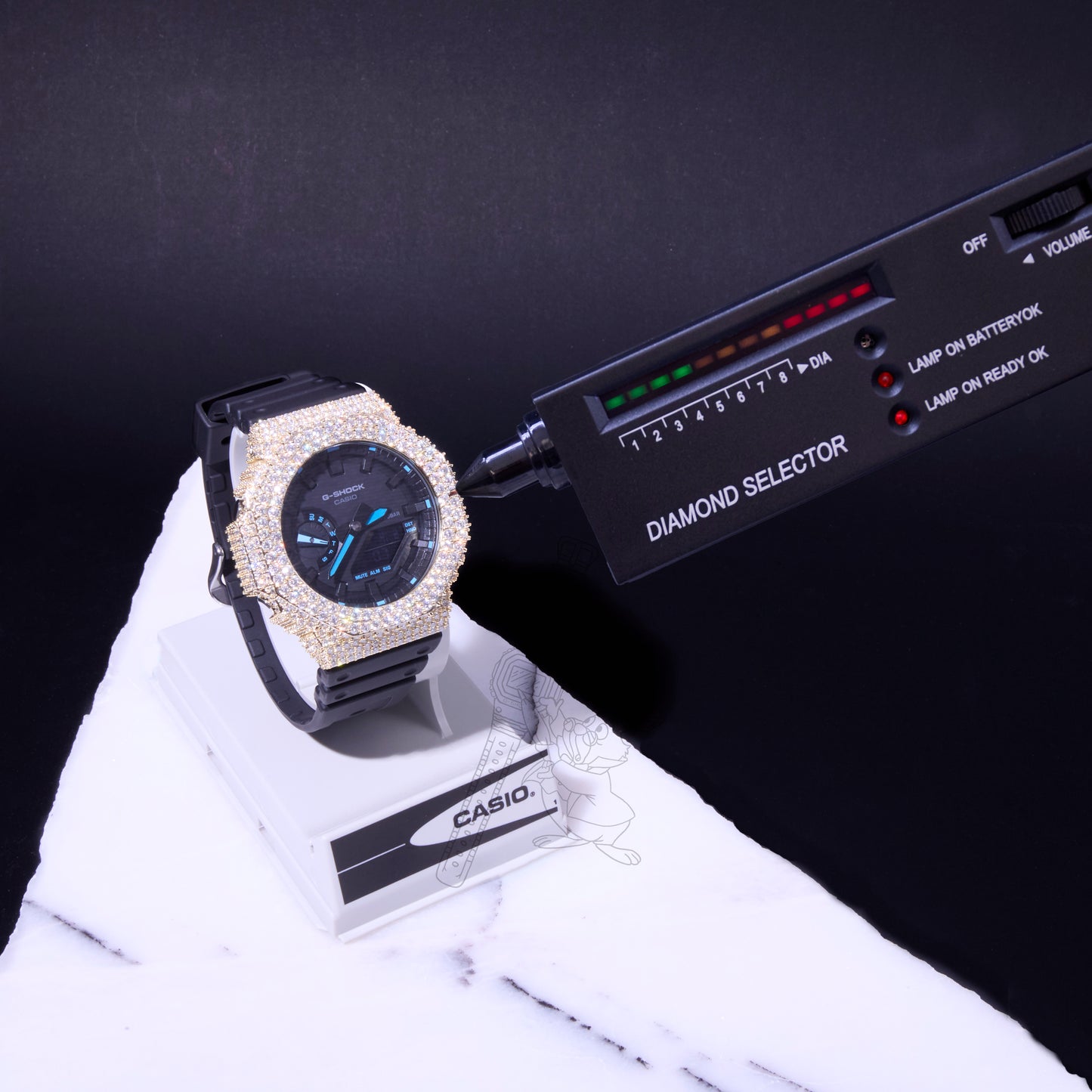 Casio G-Shock GA2100 Black Dial Iced Out Moissanite Mod D Color VVS Men's Watch