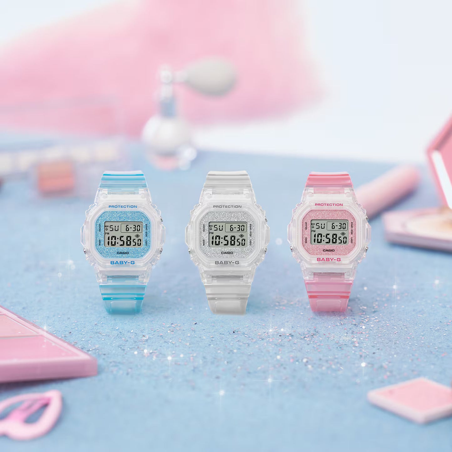 CASIO BABY-G BGD-565GC-2 TRANSPARENT / BLUE GLITTER DIGITAL WATCH