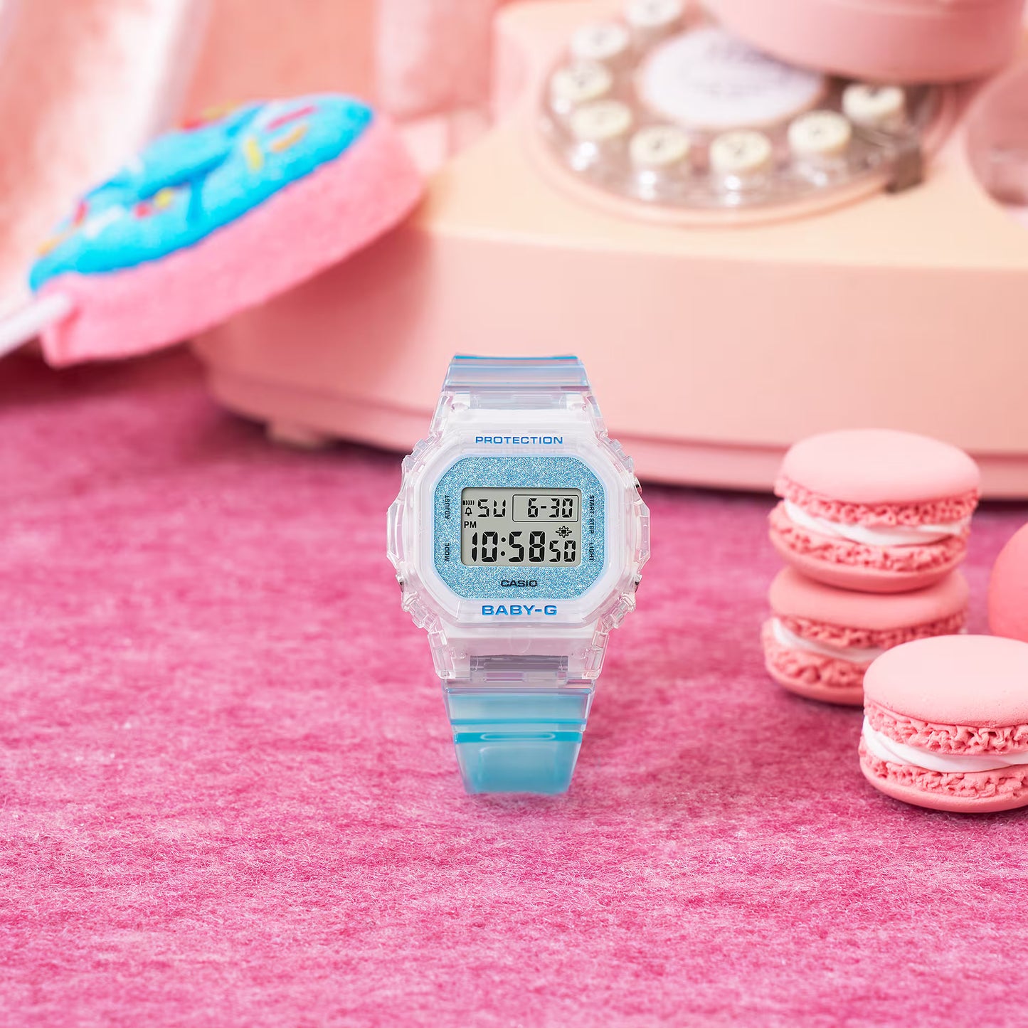 CASIO BABY-G BGD-565GC-2 TRANSPARENT / BLUE GLITTER DIGITAL WATCH