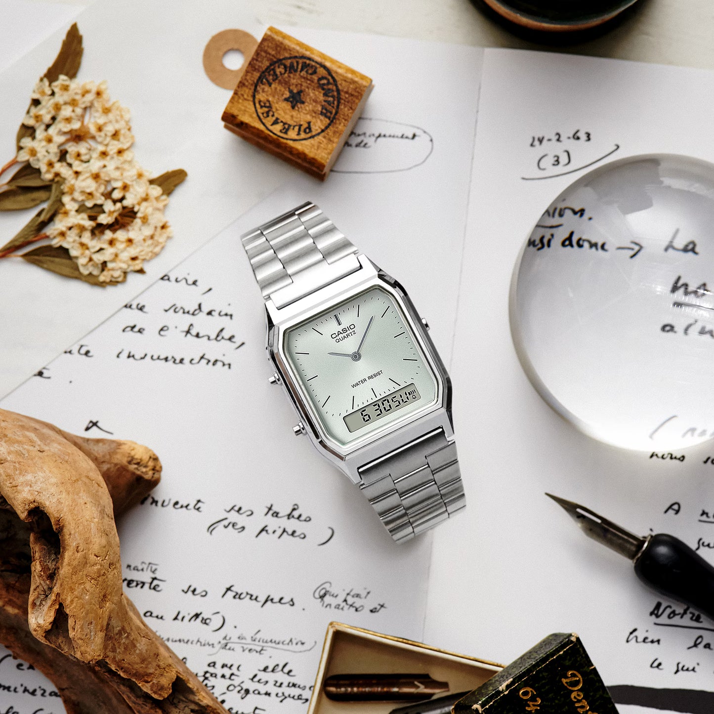 CASIO AQ-230A-7AMQY A/D QUARTZ SILVER DIAL STEEL WATCH