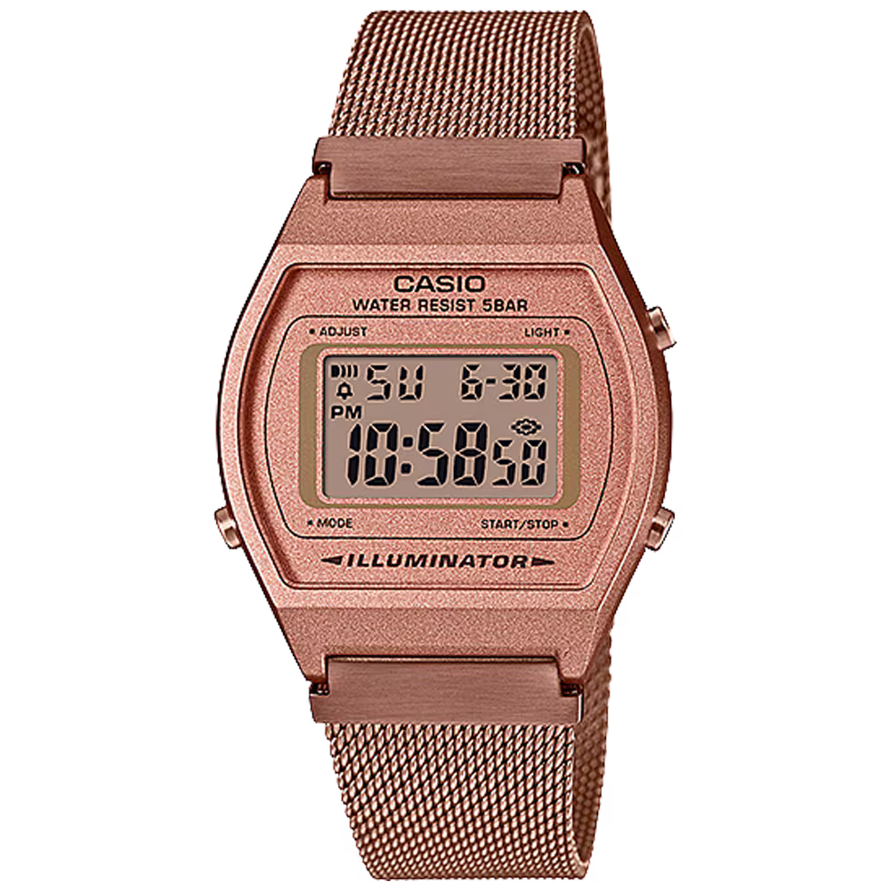 CASIO B640WMR-5AVT DIGITAL QUARTZ ROSE GOLD MESH BAND WATCH