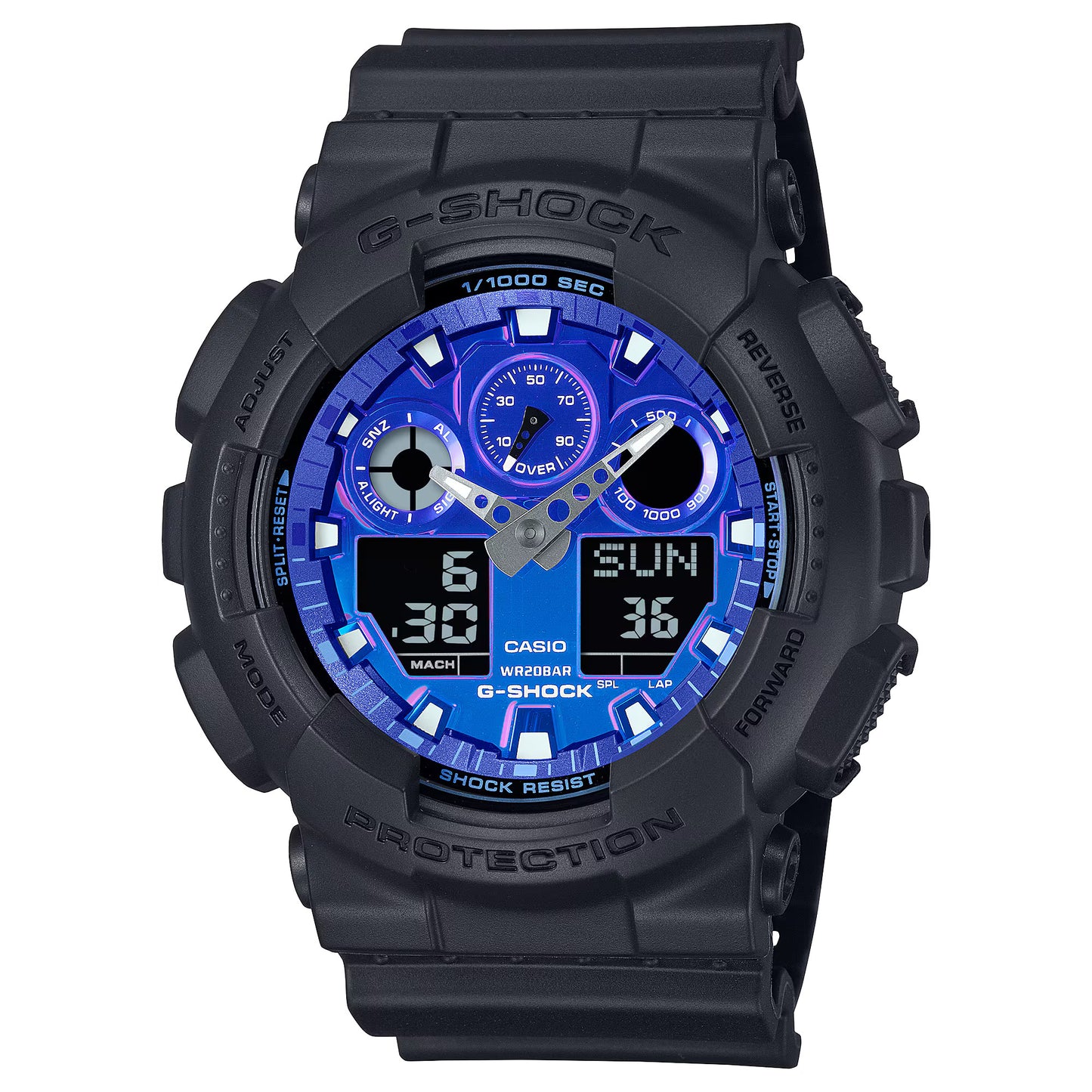 CASIO G-SHOCK GA-100FL-1AJF FLAME SERIES BLUE DIAL A/D WATCH
