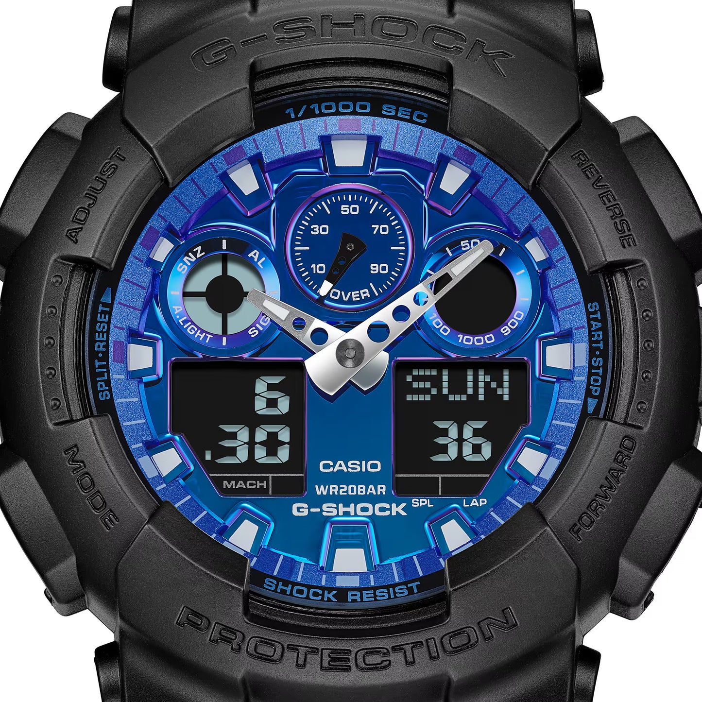 CASIO G-SHOCK GA-100FL-1AJF FLAME SERIES BLUE DIAL A/D WATCH