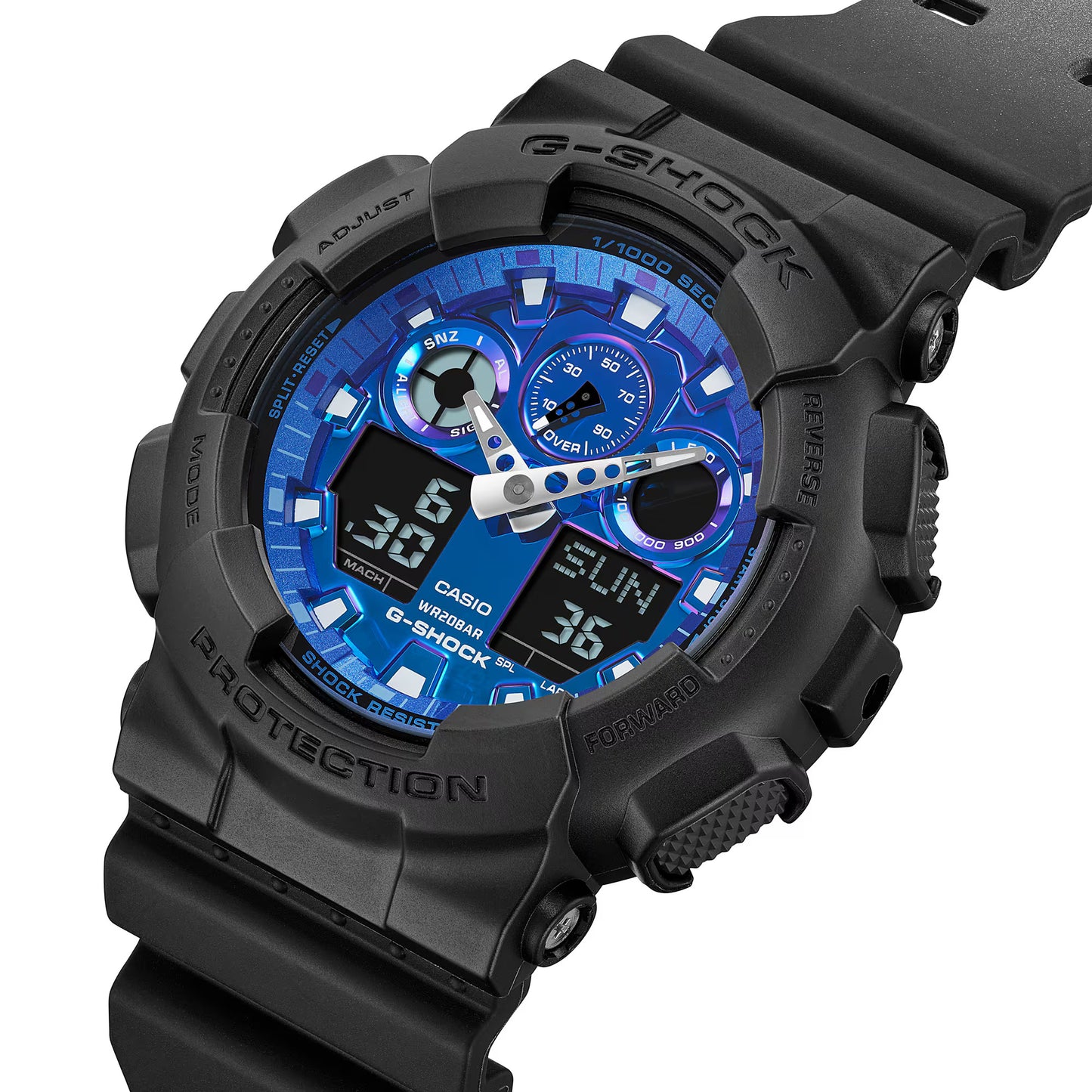 CASIO G-SHOCK GA-100FL-1AJF FLAME SERIES BLUE DIAL A/D WATCH