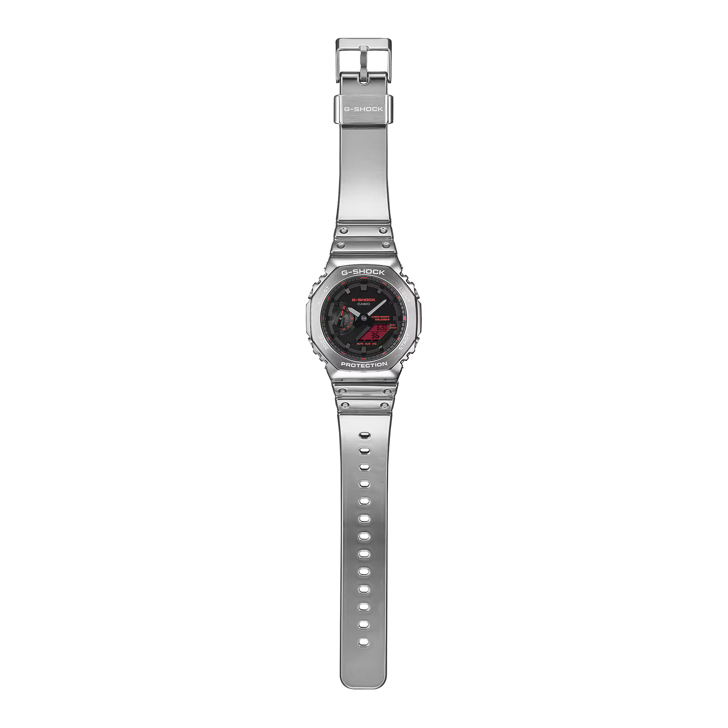 CASIO G-SHOCK GM2100YRA-8A METAL BEZEL SILVER / RED ACCENTS MEN'S WATCH