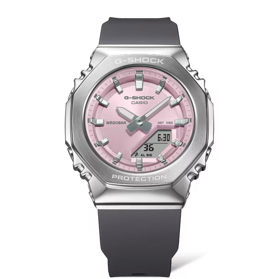 CASIO G-SHOCK GM-S2110-4A PINK DIAL STEEL BEZEL WOMEN'S WATCH