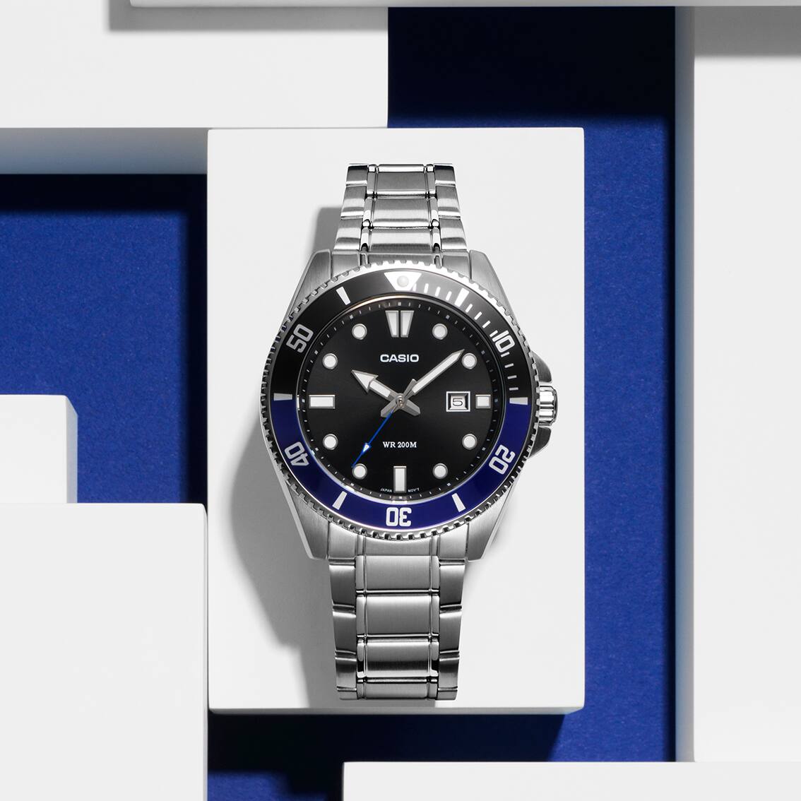CASIO MDV-107D-1A2 "DURO" BLACK/BLUE QUARTZ ANALOG WATCH