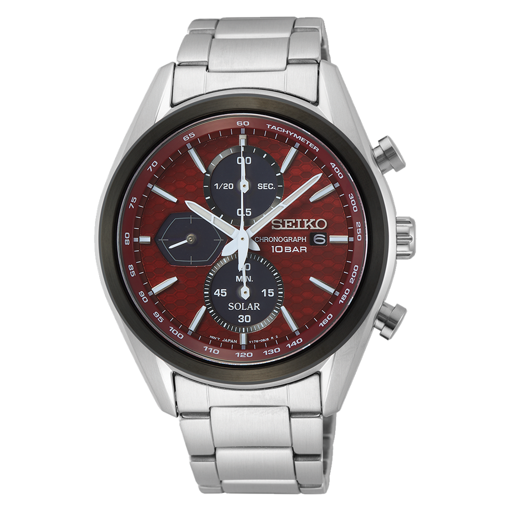 SEIKO SSC771P1 SSC771 QUARTZ CHRONOGRAPH STEEL RED DIAL SOLAR WATCH