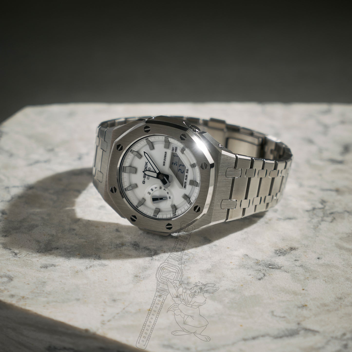 CASIOAK SILVER / WHITE DIAL G-SHOCK MOD GA2100 GA-2100 MEN’S WATCH