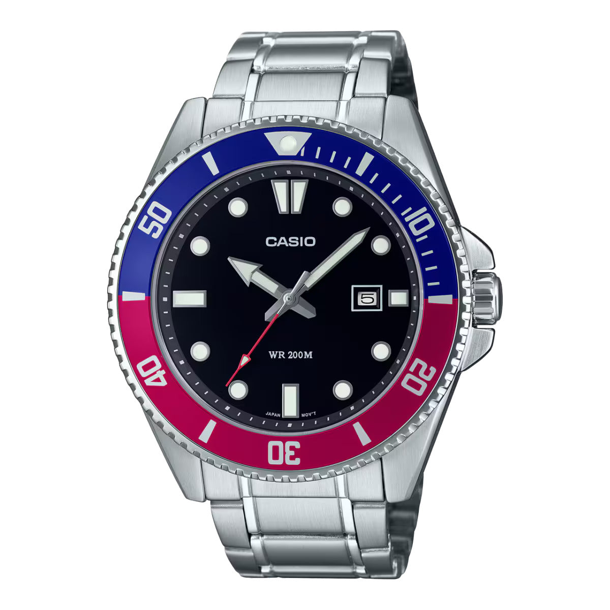 CASIO MDV-107D-1A3 "DURO" BLACK/RED PEPSI QUARTZ ANALOG WATCH