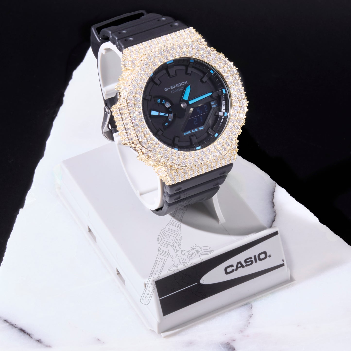 Casio G-Shock GA2100 Black Dial Iced Out Moissanite Mod D Color VVS Men's Watch