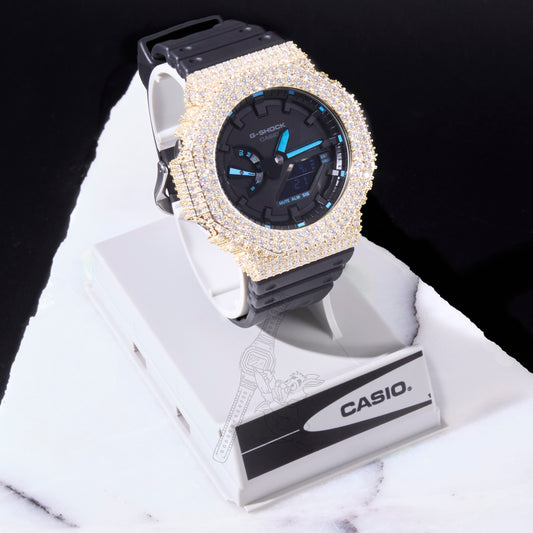 Casio G-Shock GA2100 Black Dial Iced Out Moissanite Mod D Color VVS Men's Watch