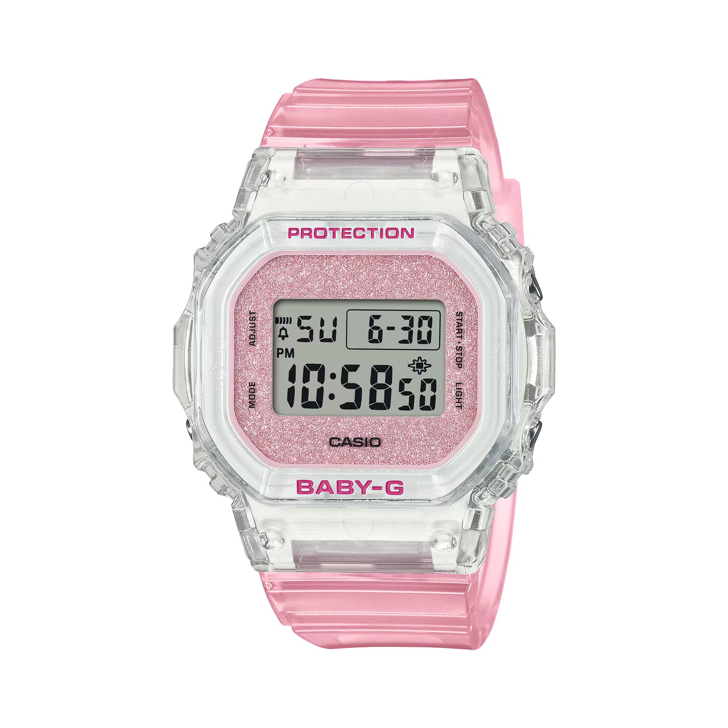 CASIO BABY-G BGD-565GC-4 TRANSPARENT / PINK GLITTER DIGITAL WATCH
