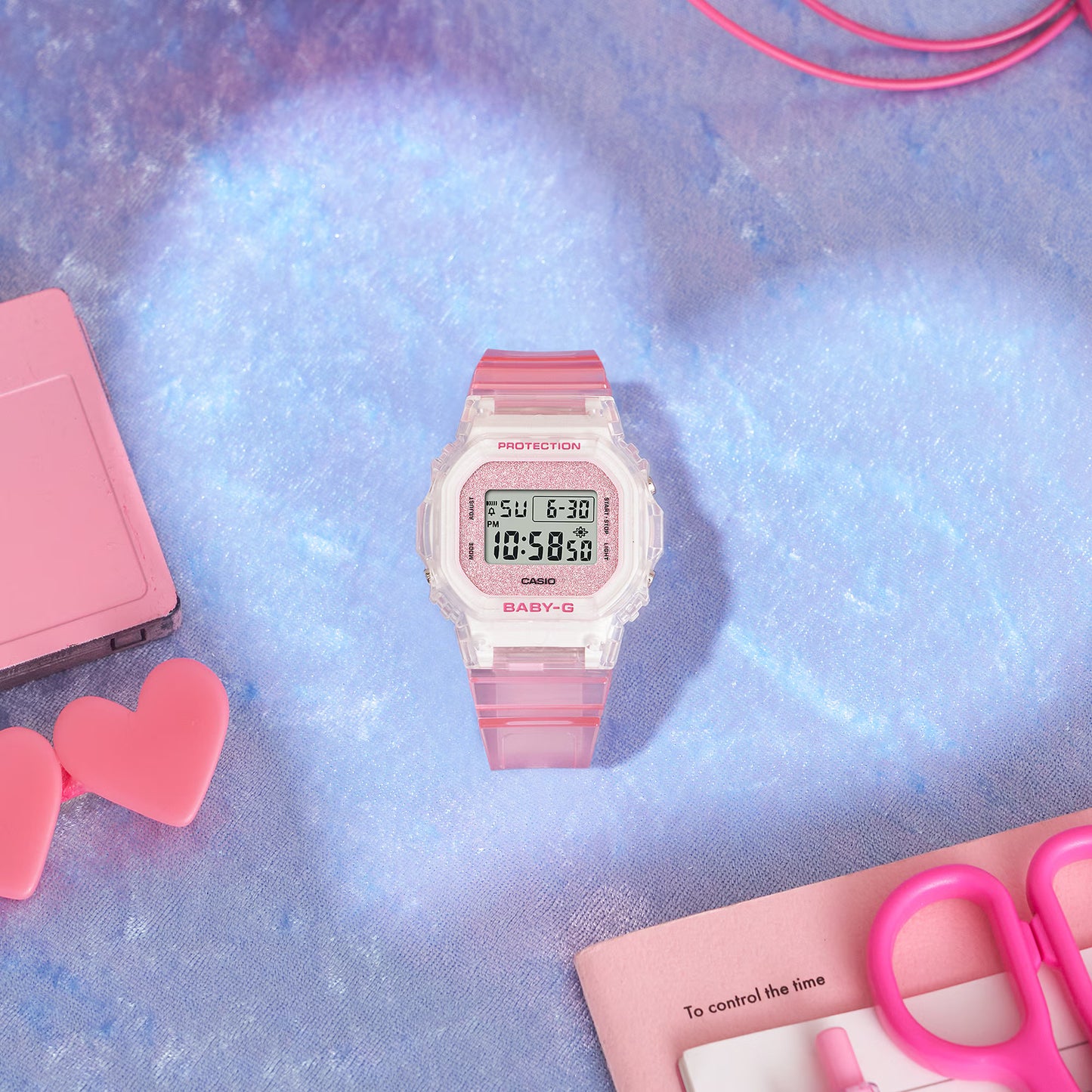 CASIO BABY-G BGD-565GC-4 TRANSPARENT / PINK GLITTER DIGITAL WATCH