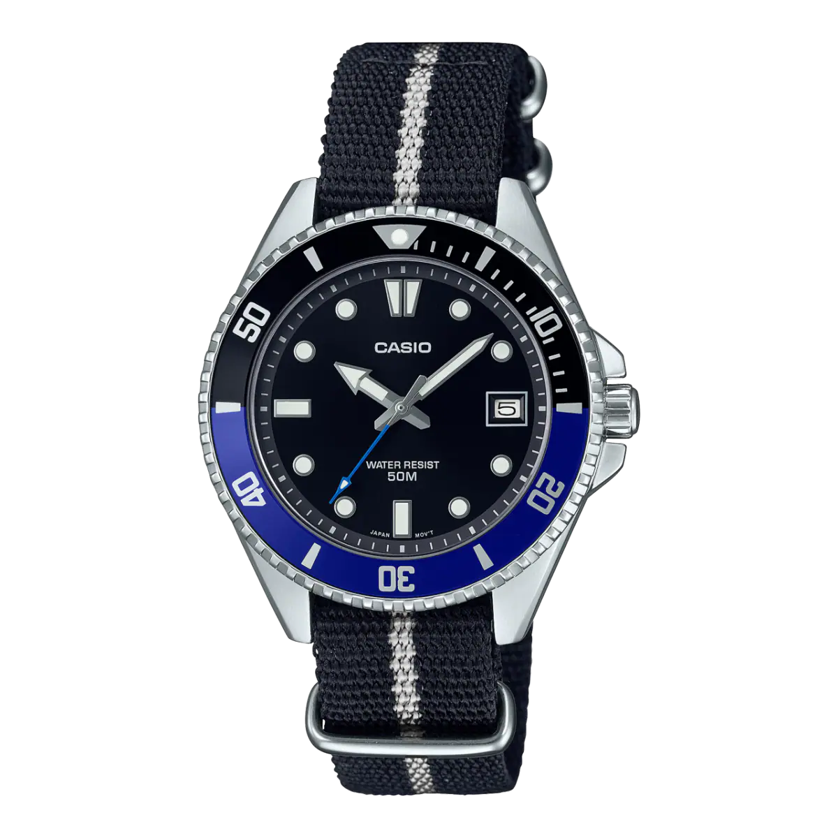 CASIO MDV-10C-1A2 BLACK/BLUE MIDSIZE QUARTZ ANALOG WATCH