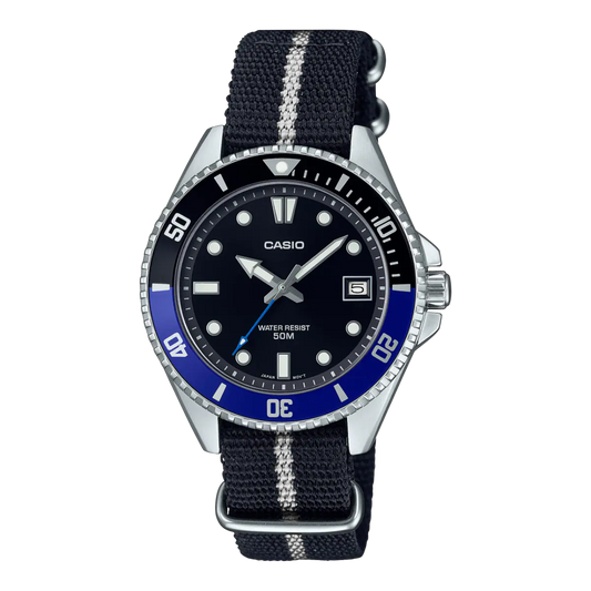 CASIO MDV-10C-1A2 BLACK/BLUE MIDSIZE QUARTZ ANALOG WATCH