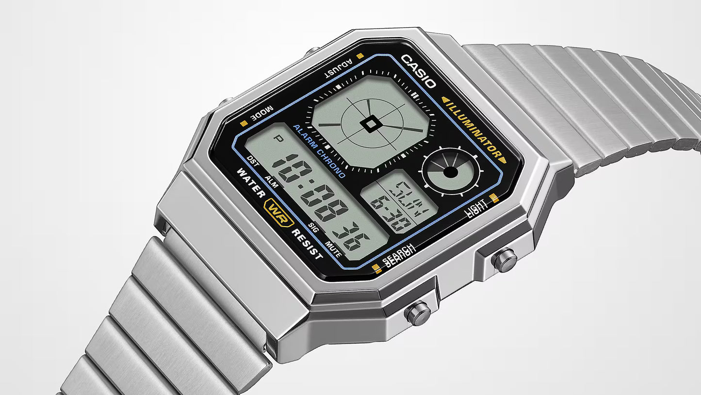 CASIO A130WE-1A A-130 RESIN/STEEL SILVER A/D WATCH