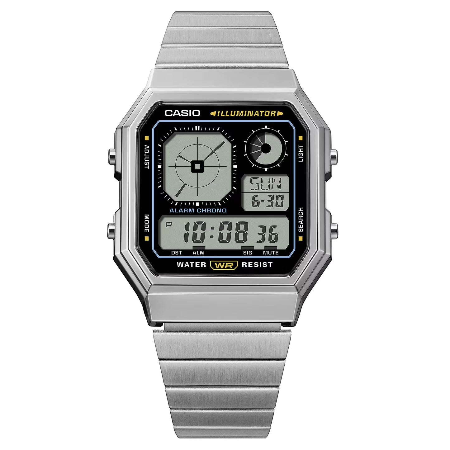 CASIO A130WE-1A A-130 RESIN/STEEL SILVER A/D WATCH