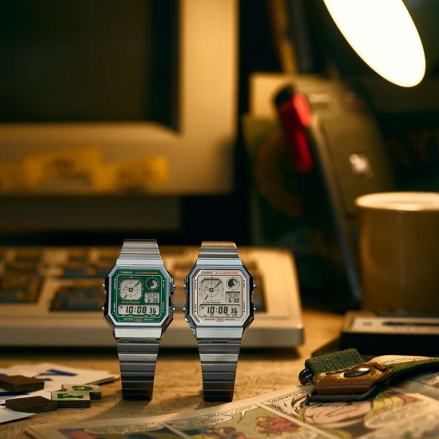 CASIO A130WE-9A A-130 RESIN/STEEL CREAM DIAL A/D WATCH
