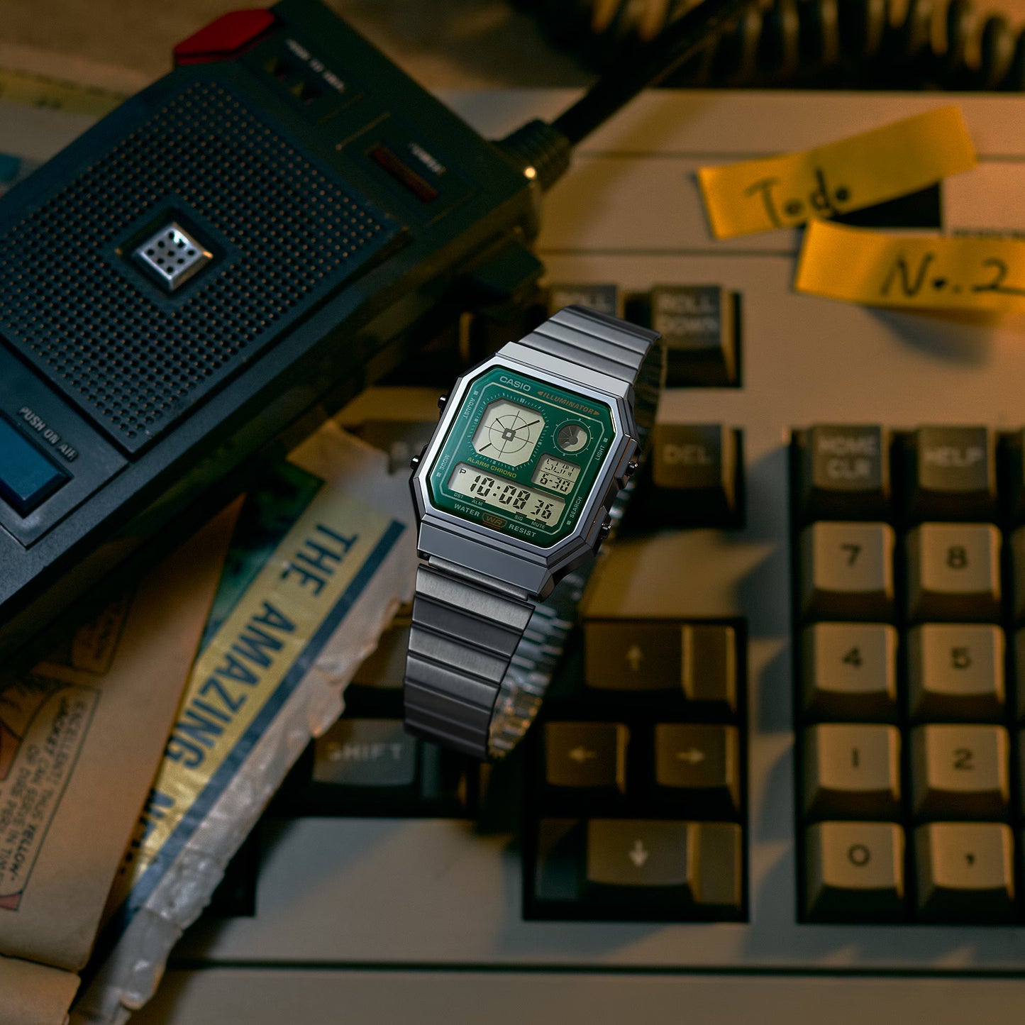 CASIO A130WE-3A A-130 RESIN/STEEL GREEN DIAL A/D WATCH