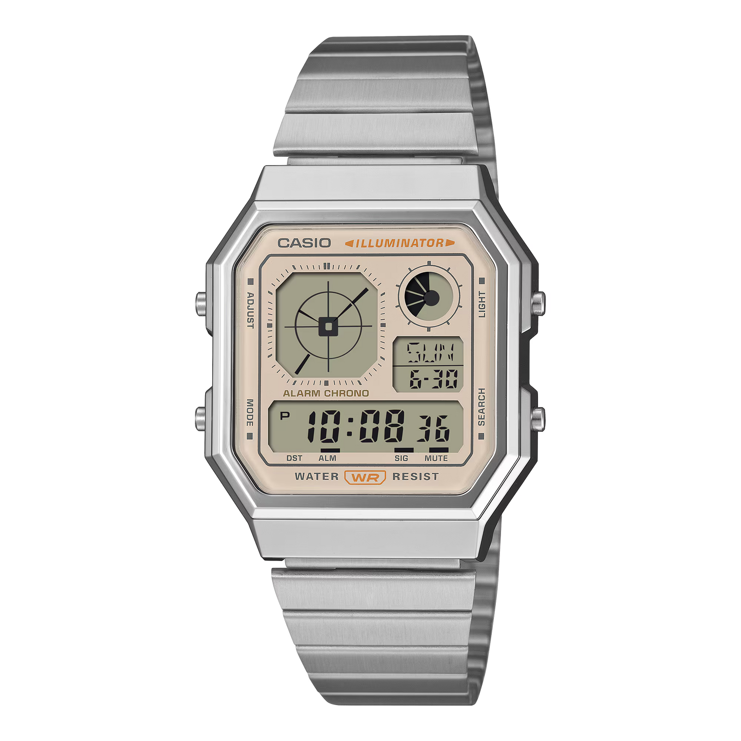 CASIO A130WE-9A A-130 RESIN/STEEL CREAM DIAL A/D WATCH