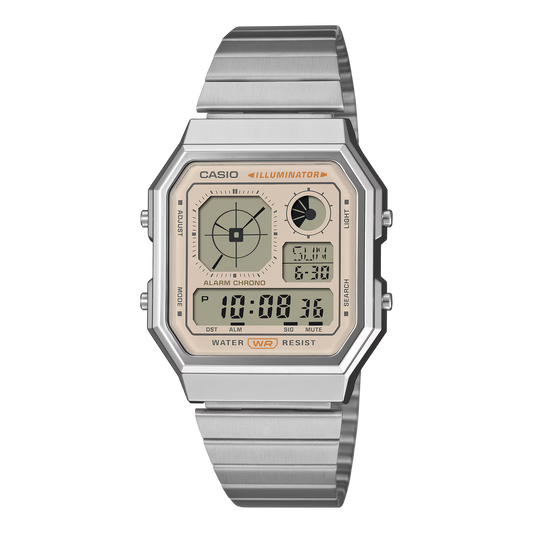 CASIO A130WE-9A A-130 RESIN/STEEL CREAM DIAL A/D WATCH