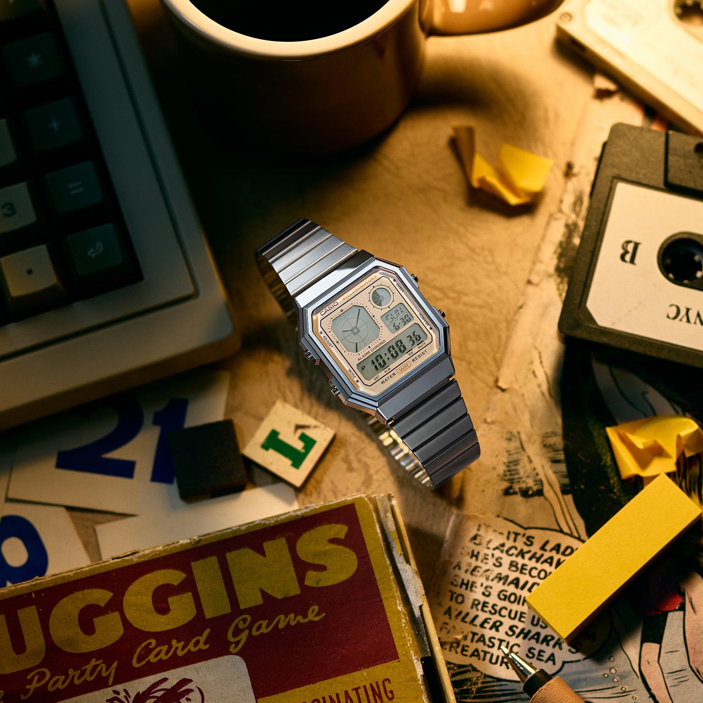 CASIO A130WE-9A A-130 RESIN/STEEL CREAM DIAL A/D WATCH
