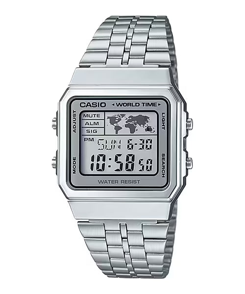 CASIO A500WA-7 A500 WORLD TIME MEN'S SILVER DIGITAL WATCH