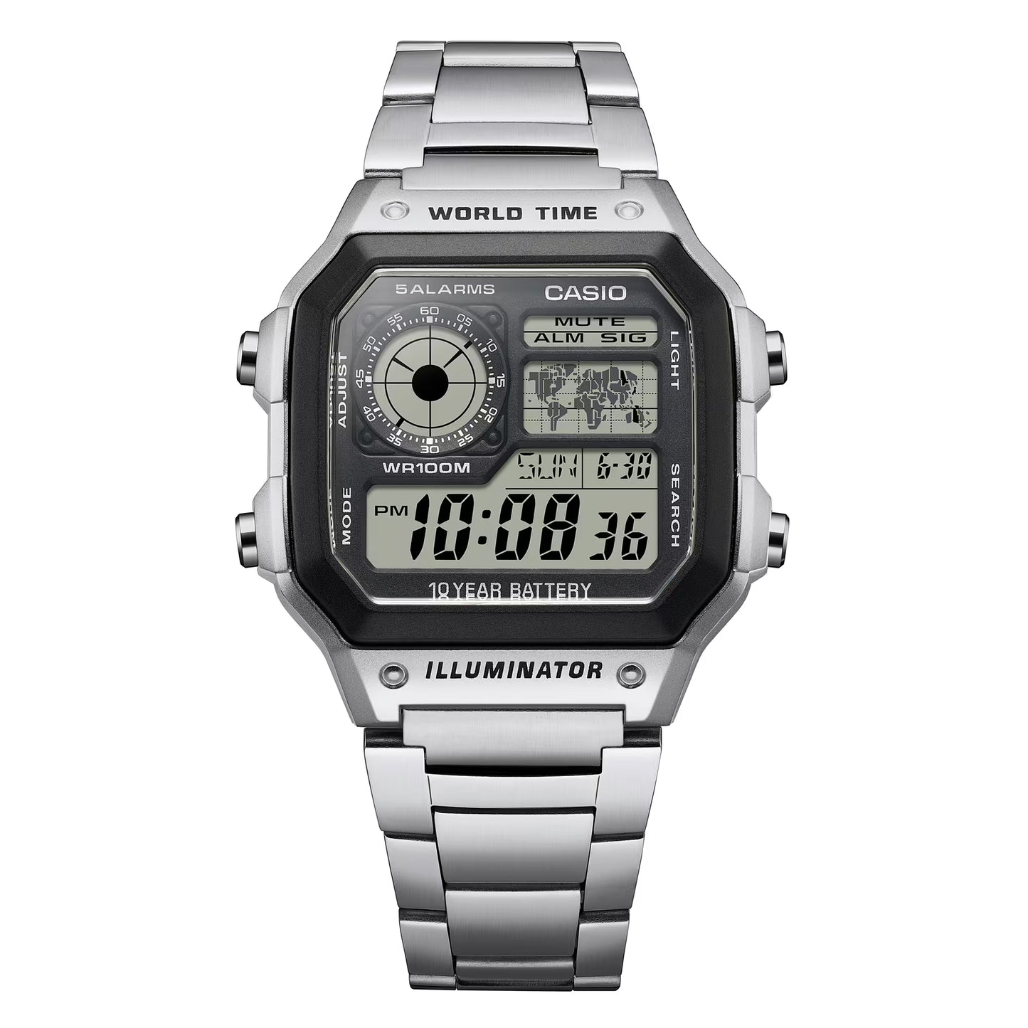 CASIO AE-1200WHD-1A AE1200 CASIO ROYALE SILVER DIGITAL WATCH