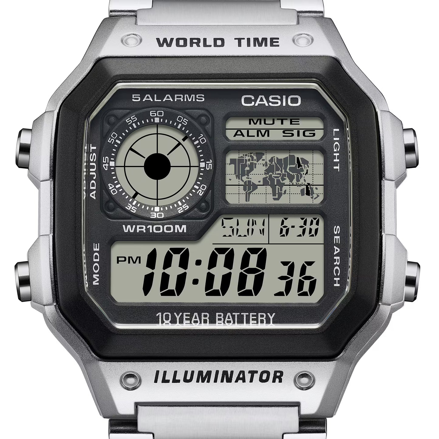 CASIO AE-1200WHD-1A AE1200 CASIO ROYALE SILVER DIGITAL WATCH