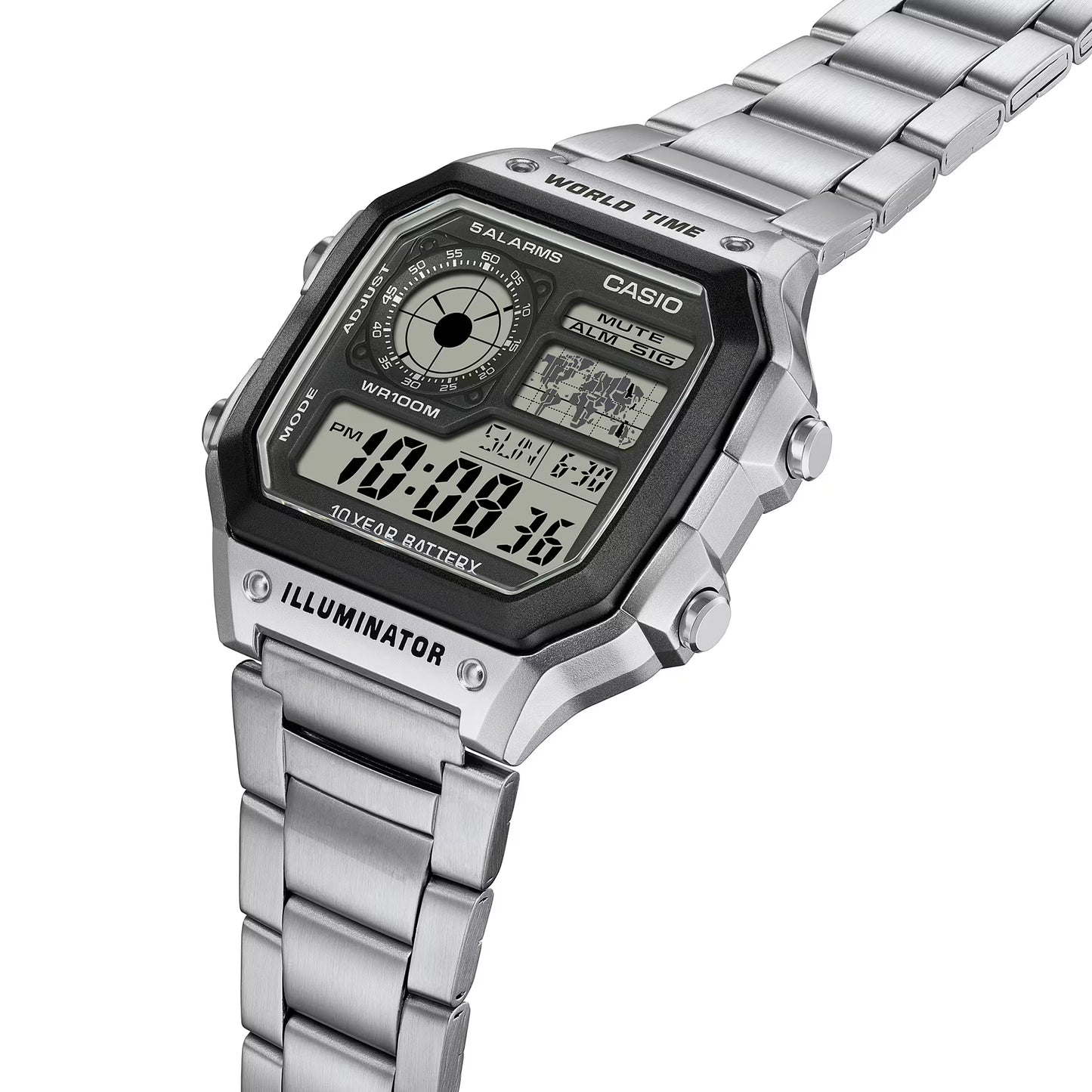 CASIO AE-1200WHD-1A AE1200 CASIO ROYALE SILVER DIGITAL WATCH