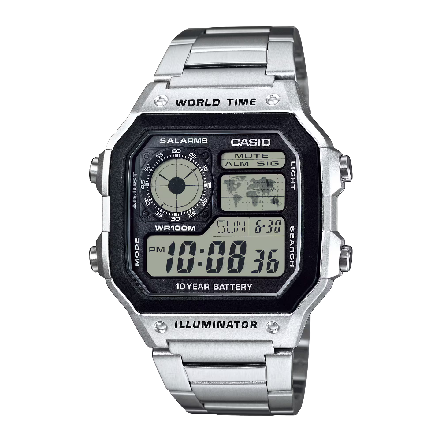 CASIO AE-1200WHD-1A AE1200 CASIO ROYALE SILVER DIGITAL WATCH