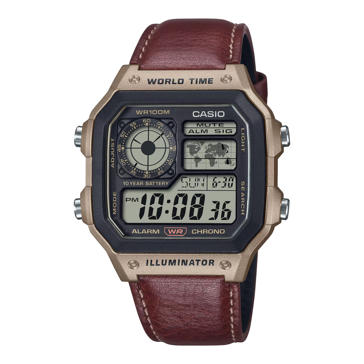 CASIO AE-1200WHL-5AV AE-1200WHL-5A LEATHER BAND METALLIC DIGITAL WATCH