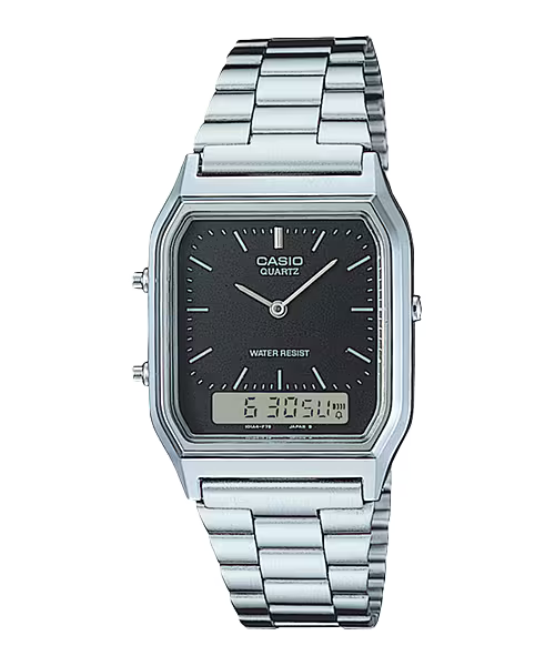 CASIO AQ230A-1DM AQ230A-1D A/D QUARTZ BLACK DIAL STEEL WATCH
