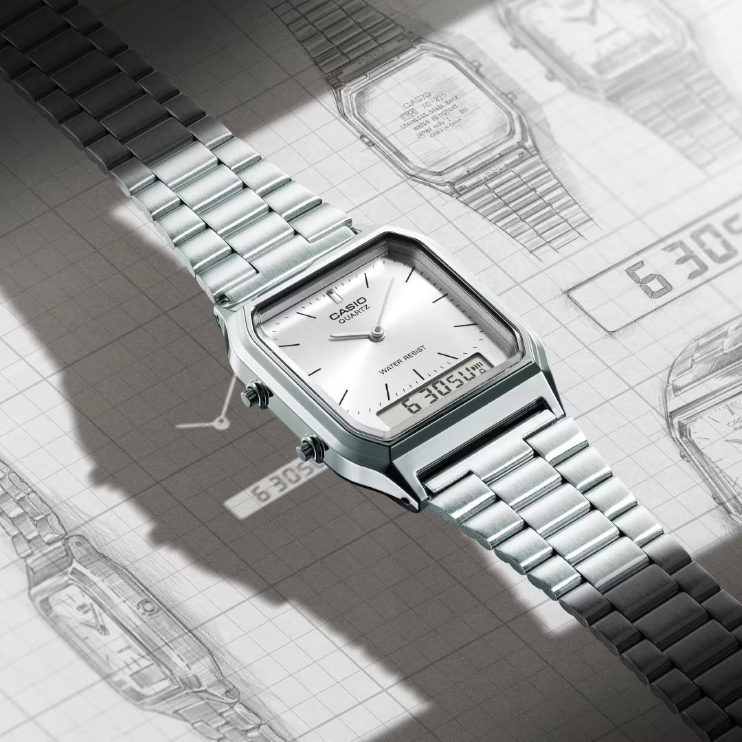 CASIO AQ-230A-7AMQY A/D QUARTZ SILVER DIAL STEEL WATCH