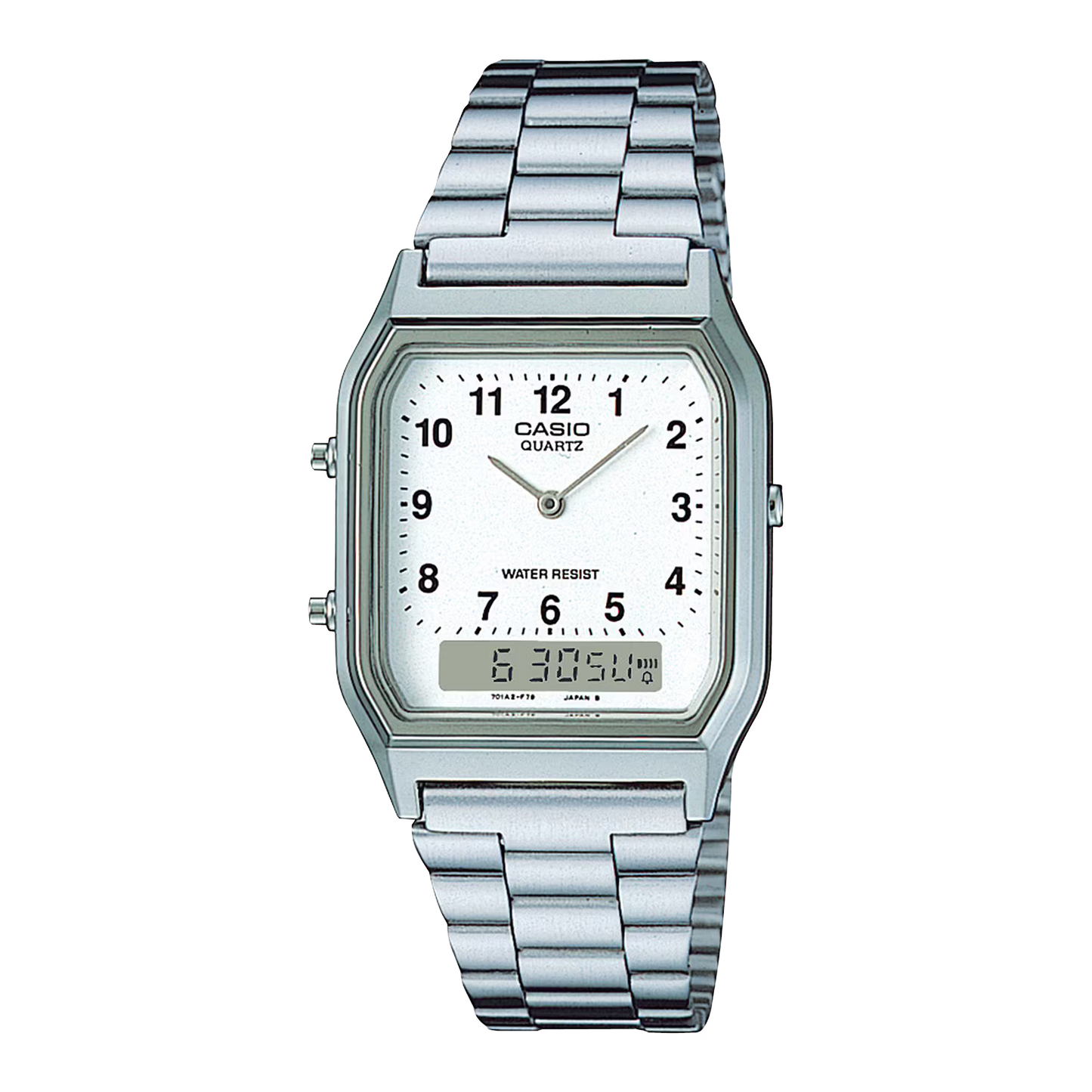 CASIO AQ-230A-7B A/D QUARTZ WHITE DIAL STEEL WATCH
