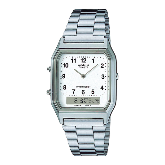 CASIO AQ-230A-7B A/D QUARTZ WHITE DIAL STEEL WATCH