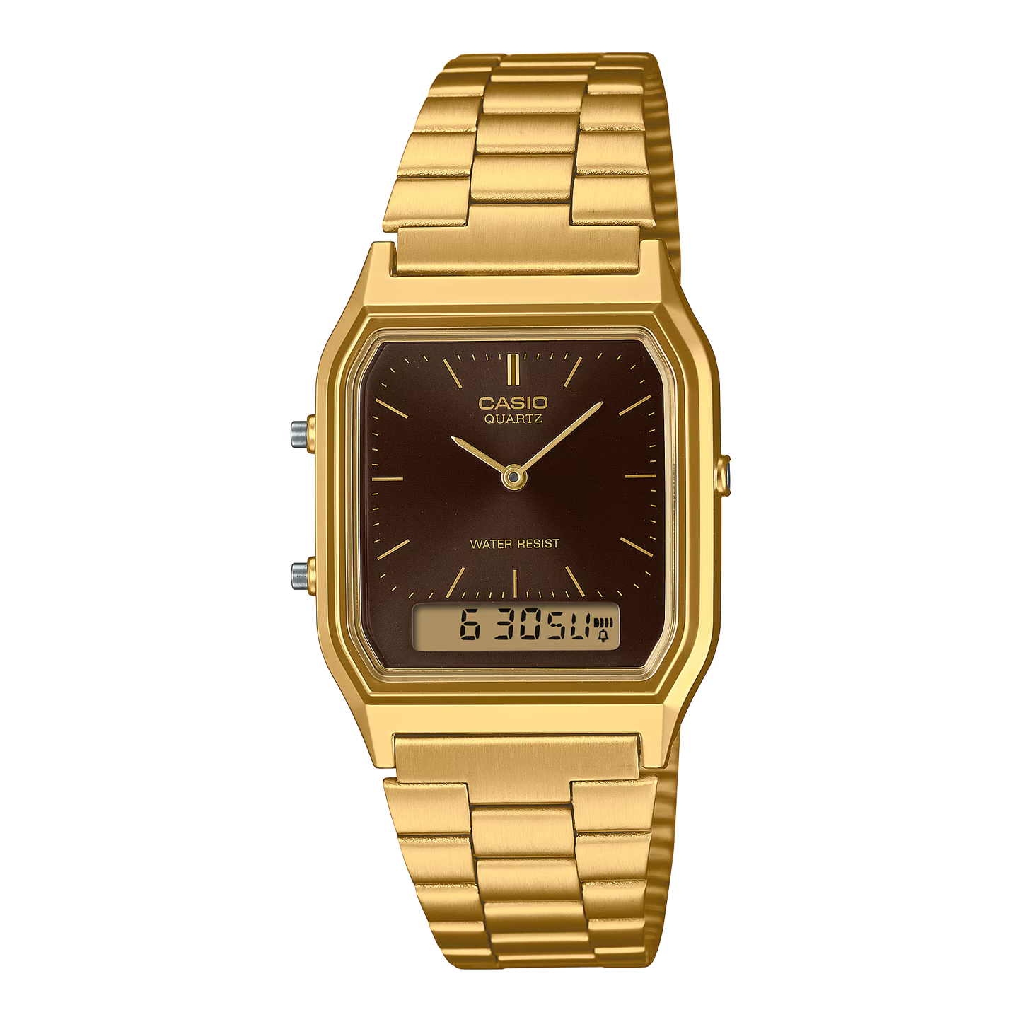 CASIO AQ-230GA-5AMQY A/D QUARTZ GOLD TONE SUNRAY BROWN DIAL WATCH