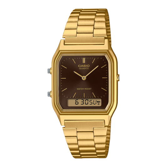 CASIO AQ-230GA-5AMQY A/D QUARTZ GOLD TONE SUNRAY BROWN DIAL WATCH