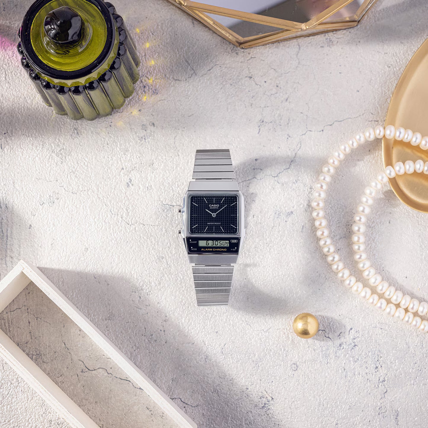 CASIO AQ-800E-1A A/D QUARTZ BLACK DIAL STEEL WATCH