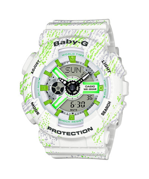 CASIO BABY-G BA-110TX-7A BA110 WHITE/GREEN LADIES WATCH