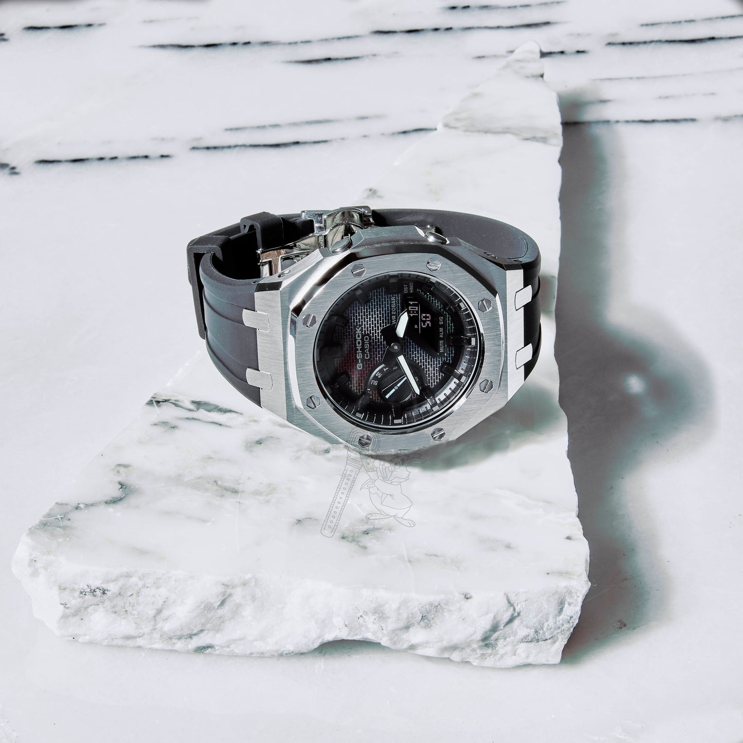 Casio GA-2100 G-Shock Watch –  Metal Case & Rubber Strap Mod – Brick Multicolor Dial