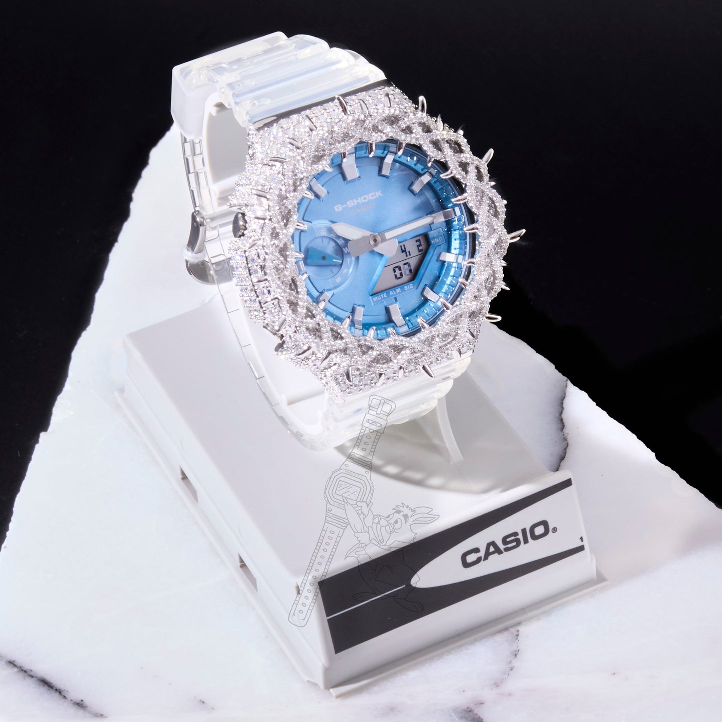 Casio G-Shock GA2100 Blue Dial Iced Out Moissanite Mod D Color VVS Men's Watch