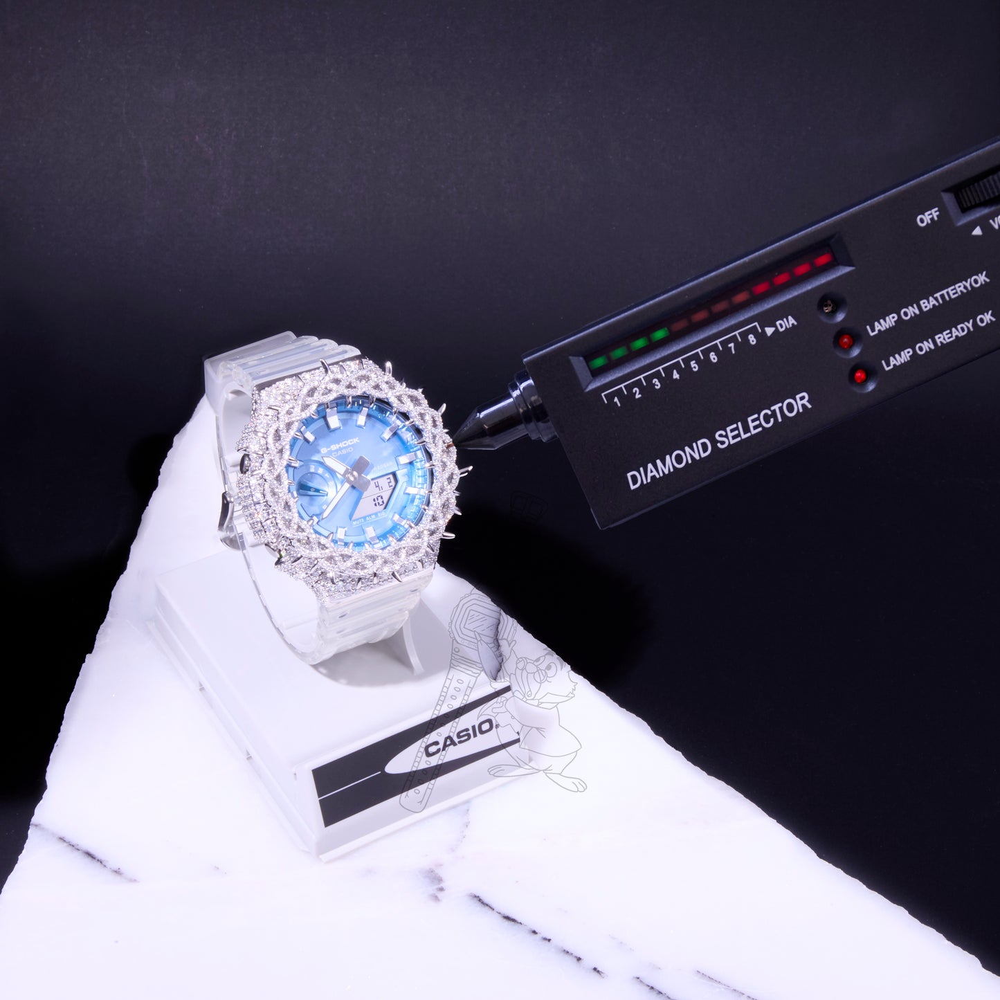 Casio G-Shock GA2100 Blue Dial Iced Out Moissanite Mod D Color VVS Men's Watch
