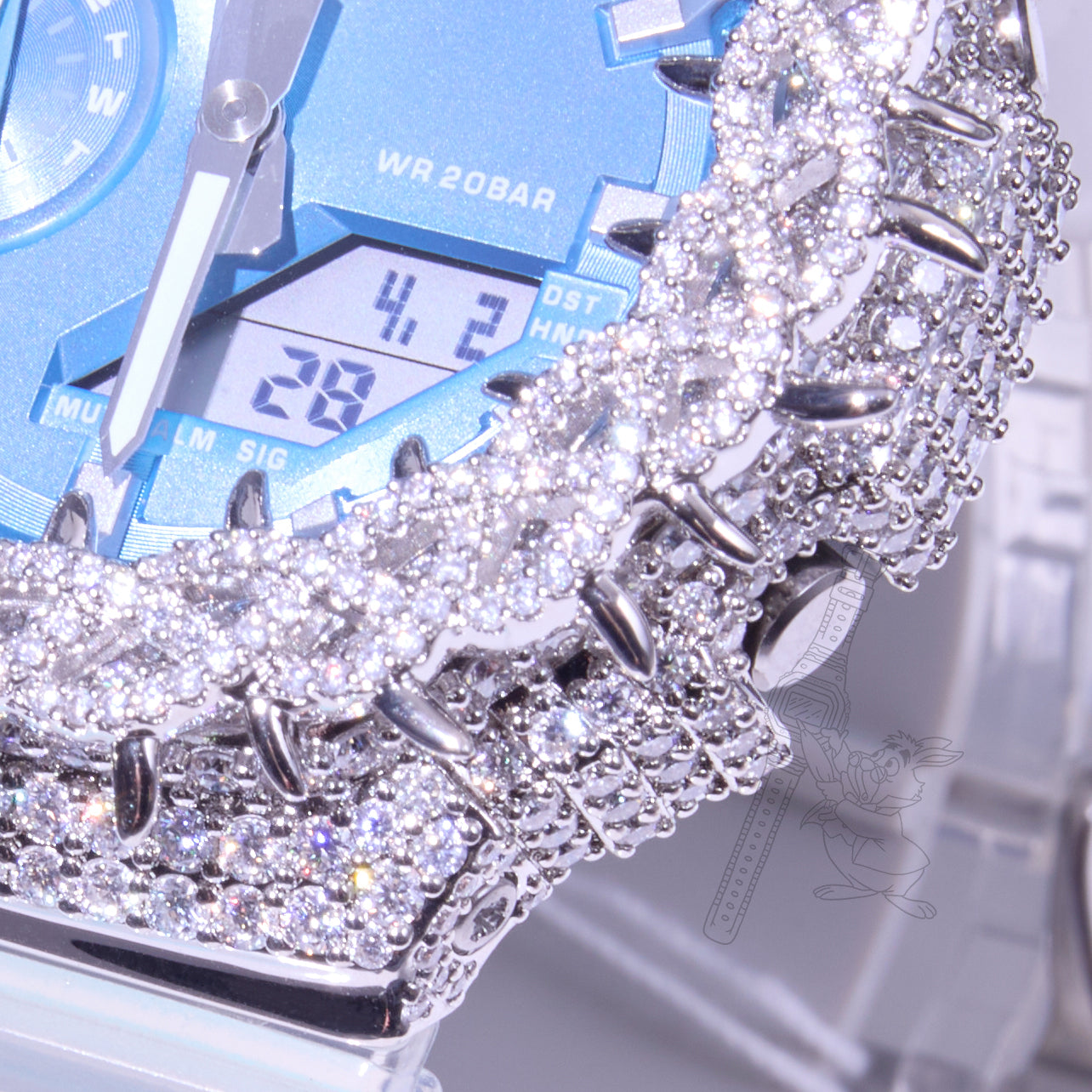 Casio G-Shock GA2100 Blue Dial Iced Out Moissanite Mod D Color VVS Men's Watch