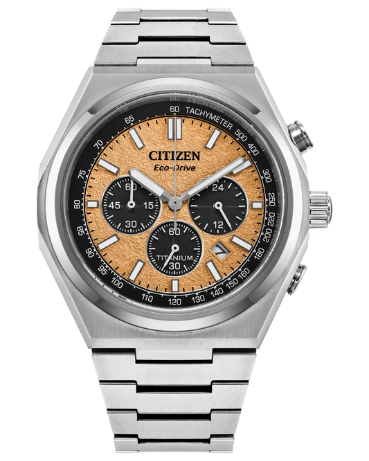 CITIZEN CA4610-85Z "ZENSHIN" CHRONOGRAPH SUPER TITANIUM SALMON DIAL WATCH