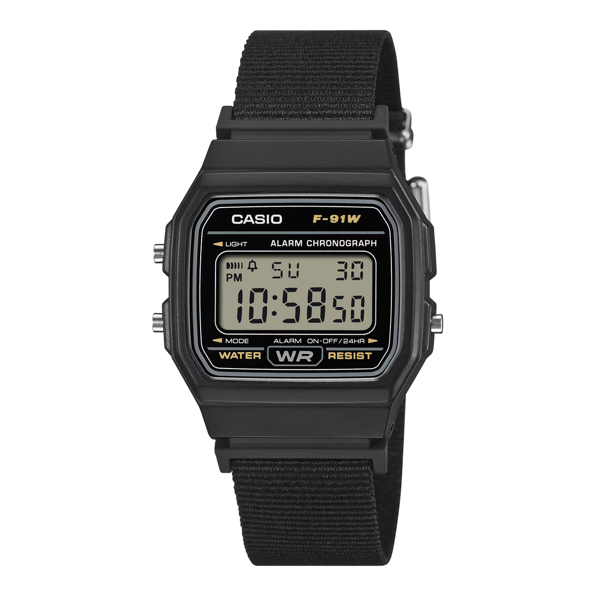 CASIO F91WF-1A F-91WF-1A BLACK / FABRIC BAND NEW DIGITAL WATCH