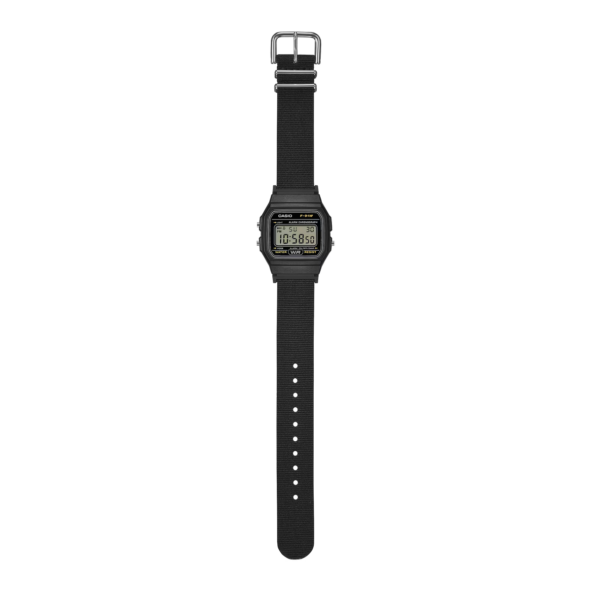 CASIO F91WF-1A F-91WF-1A BLACK / FABRIC BAND NEW DIGITAL WATCH