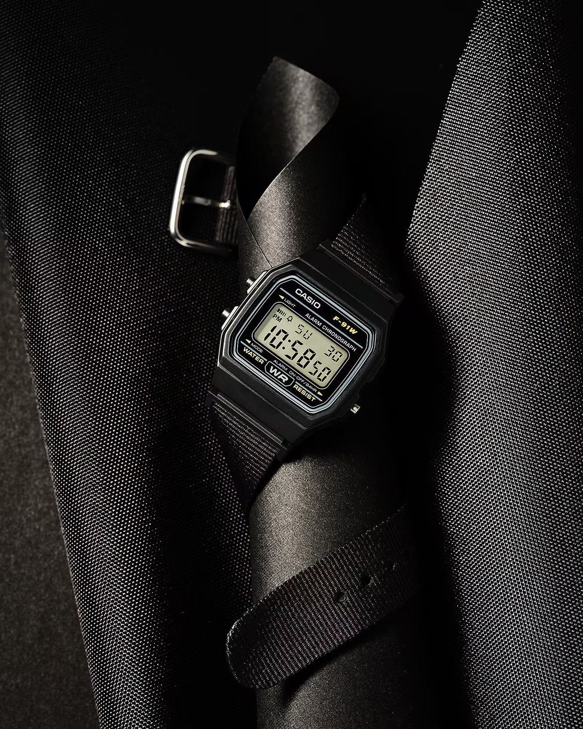 CASIO F91WF-1A F-91WF-1A BLACK / FABRIC BAND NEW DIGITAL WATCH