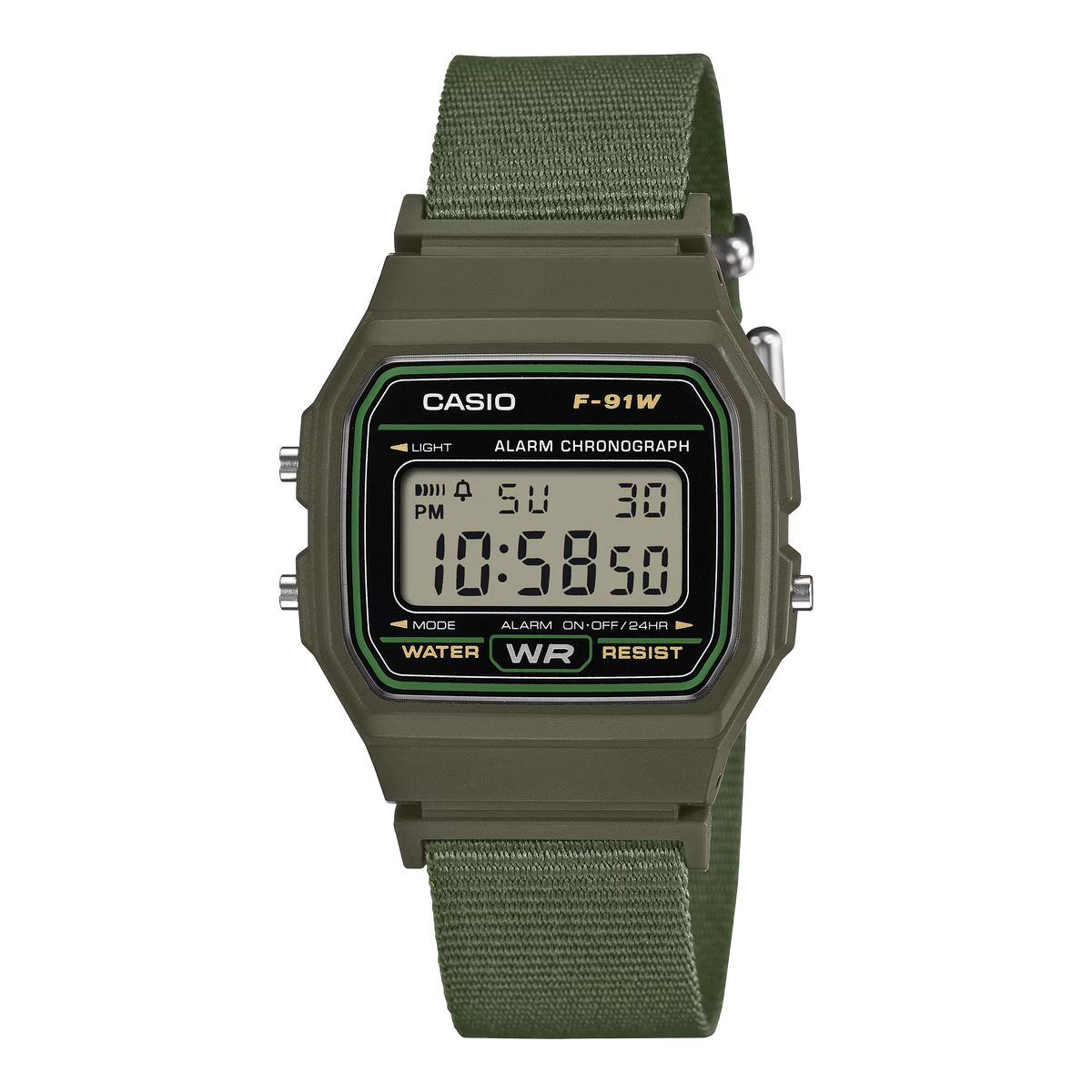 CASIO F91WF-3A F-91WF-3A GREEN / FABRIC BAND NEW DIGITAL WATCH